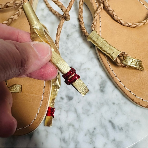 L*SPACE by Cocobelle Gili Long Wrap Gladiator Braid Sandal in Tan & Gold - Picture 4 of 10